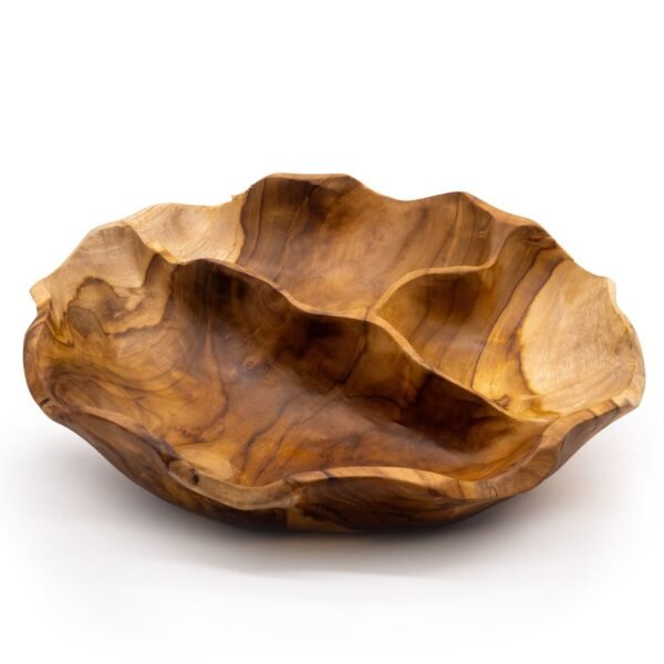 Teak Wood Fruit Bowl – Three Sections, 30 cm