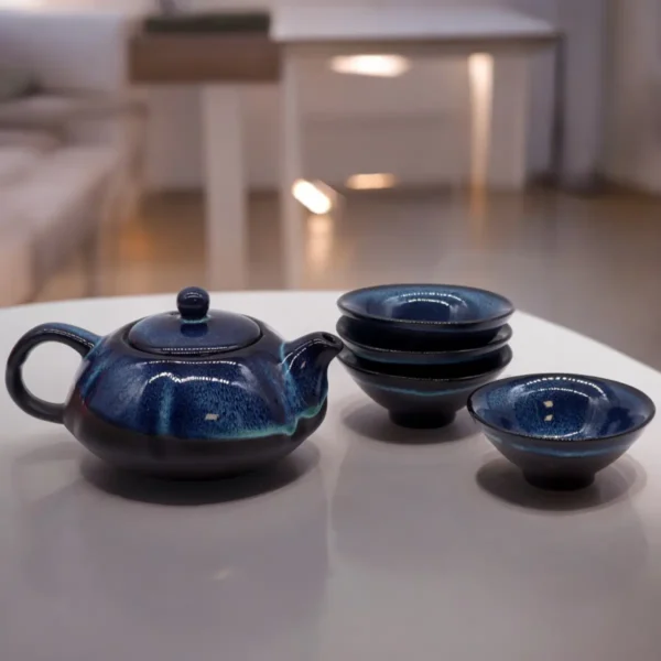 Blue Glaze Teapot Set with Four Cups
