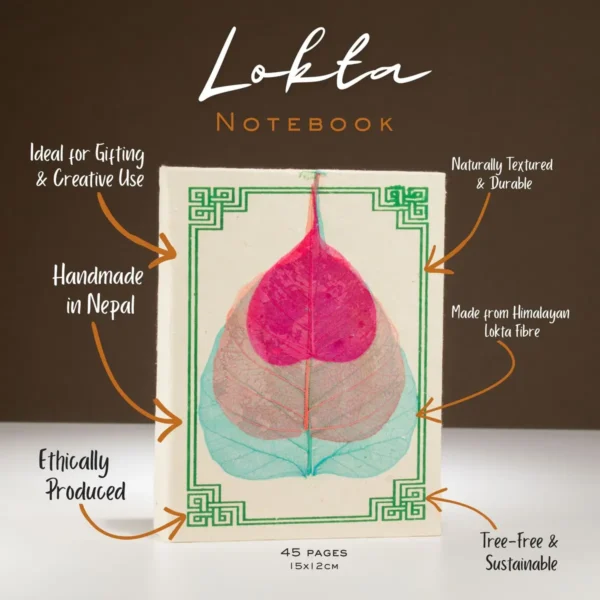 Lokta Paper Notebook – Medium, Bodhi Leaf (assorted) – detail