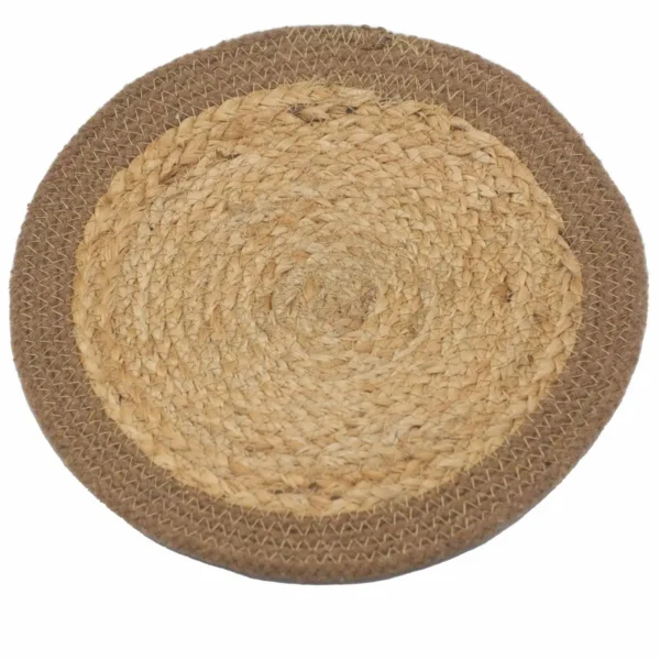 Jute & Cotton Place Mat – Natural Border, 30 cm