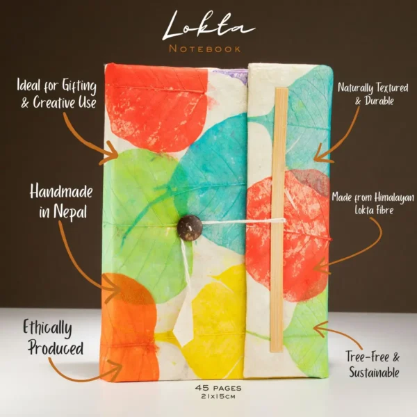 Lokta Paper Notebook – Large, Colourful Leaves – detail