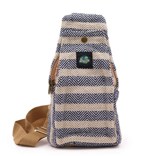 Cotton Cross-Body Sling Bag – Tan & Navy