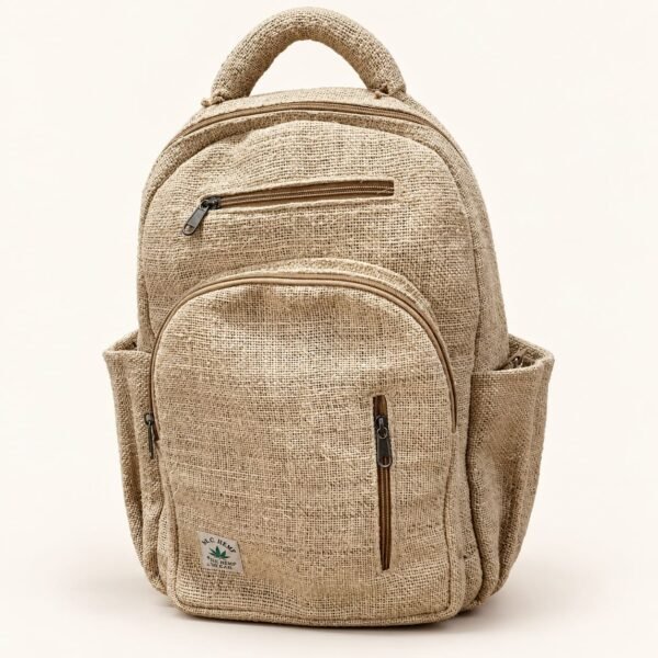 Handcrafted backpack in natural hemp